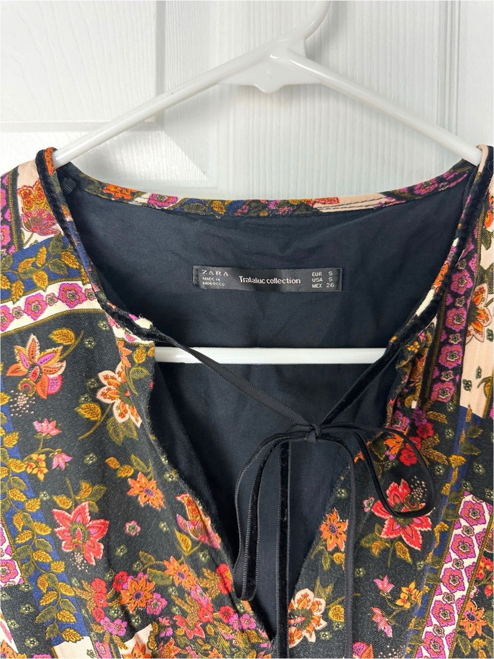 ZARA Bohemian Floral Patchwork Midi Dress - Black Multi Sz:S - Picture 5 of 6